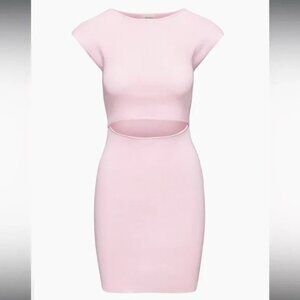 Wilfred Ribbed Baby Pink Cut-out Knit Mini Dress